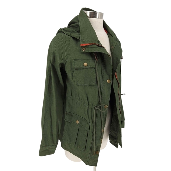 Market & Spruce Utility Cargo Jacket Olive Green Long Sleeve Button Zip Large - Picture 2 of 7